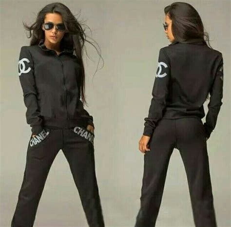 black and white chanel jogging suit|chanel pant suits for women.